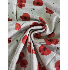 Toile Aspect Lin : Coquelicot. Rouge/Naturel - TISSUS LM